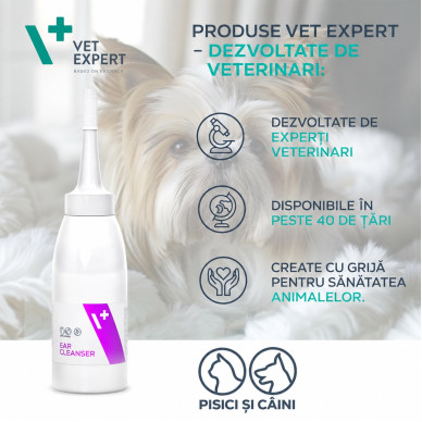 Vet Expert Ear Cleanser – Soluție Auriculară pentru Câini și Pisici, 75 ml